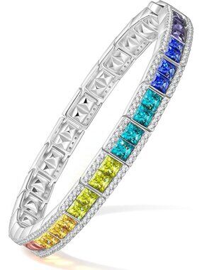 Vibrant Handcrafted Rainbow Tennis Bracelet with Sparkling Swarovski Crystals